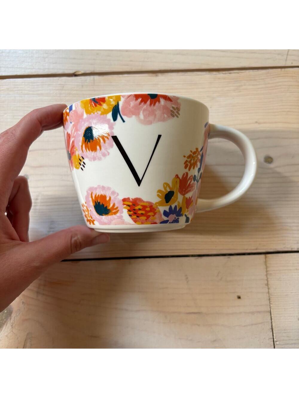 Opalhouse NWOT Stoneware “V” Floral Initial Mug